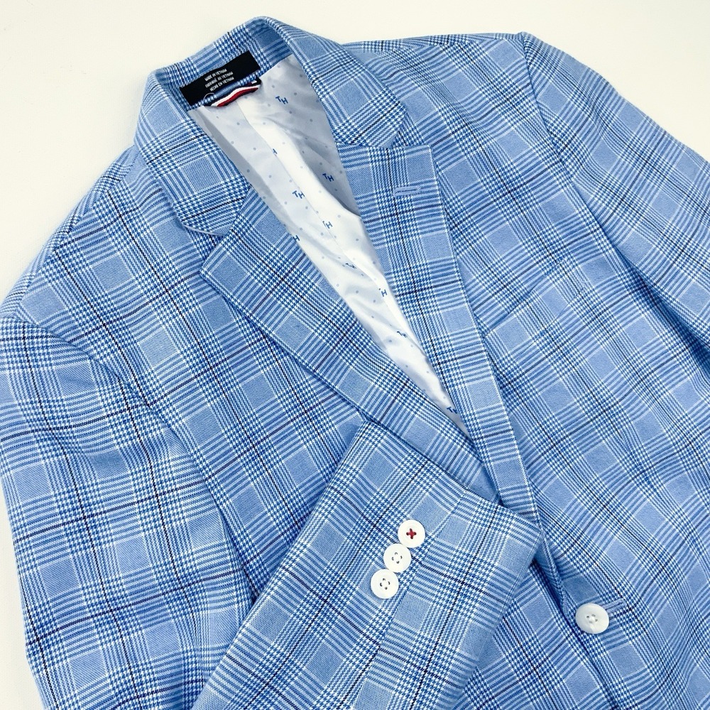 Tommy Hilfiger Light Blue Plaid Kids Blazer